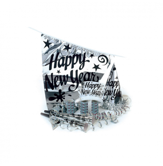 Happy New Year Decoration Kit Silver (125 Pieces)
